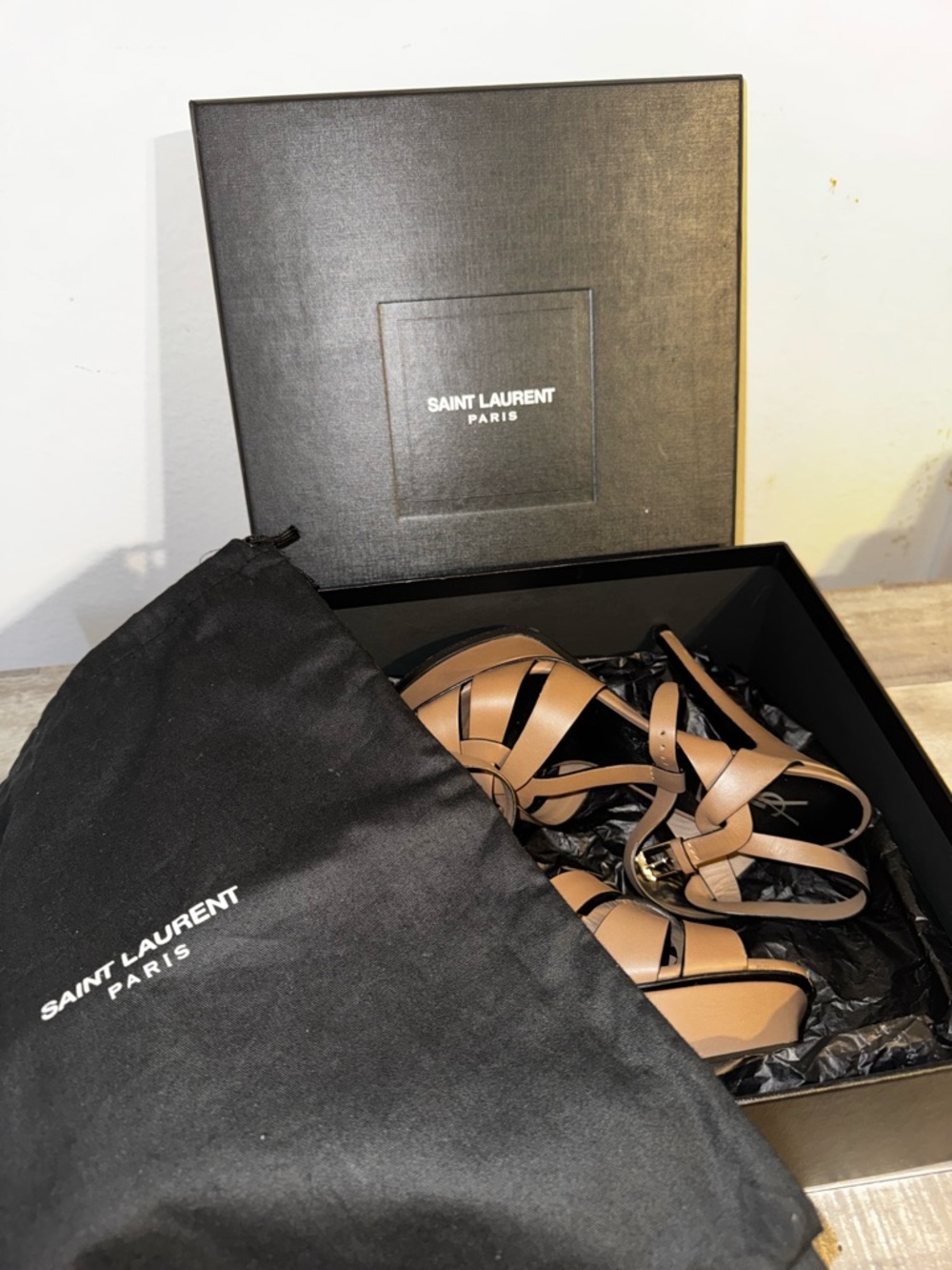 YSL Women’s Taupe Leather High Heels - Picture 4 of 5
